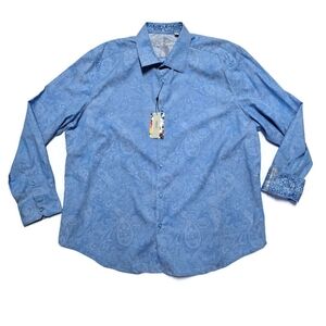 Robert Graham Shirt Classic Fit Cotton Button Down Long Sleeve Light Blue Sz 3XL